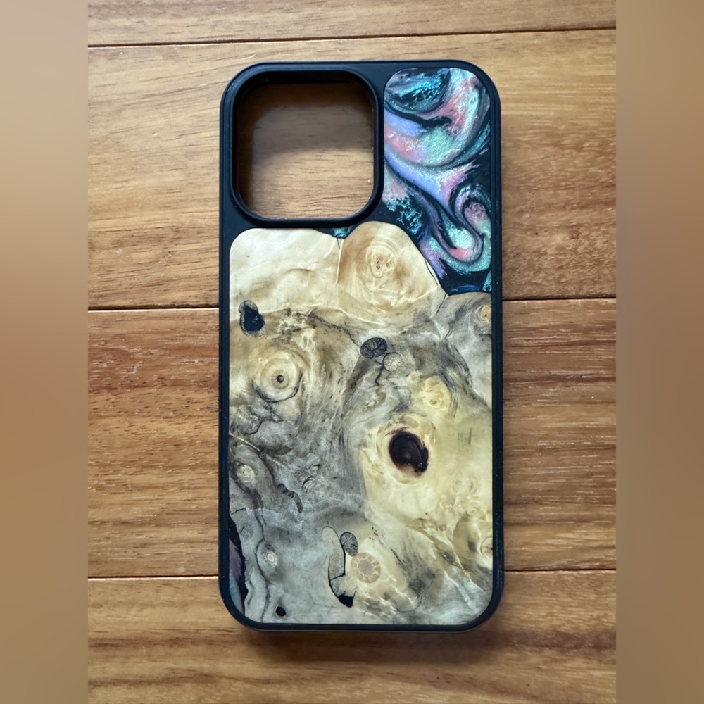 Carved iPhone 14 Pro Max Wood+Resin Phone Case - Kiefer (Purple, 626446)